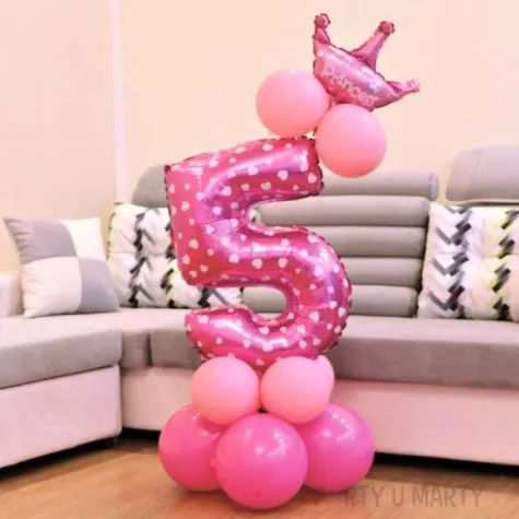 balony cyfra 5 rozowy partypal zestaw
