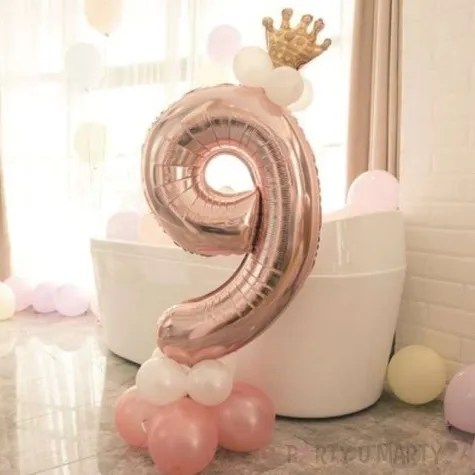 balony cyfra 9 rozowe zloto partypal zestaw