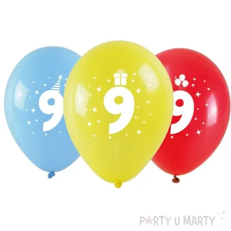 balony cyfra 9 w koronie mix arpex 14 3 szt