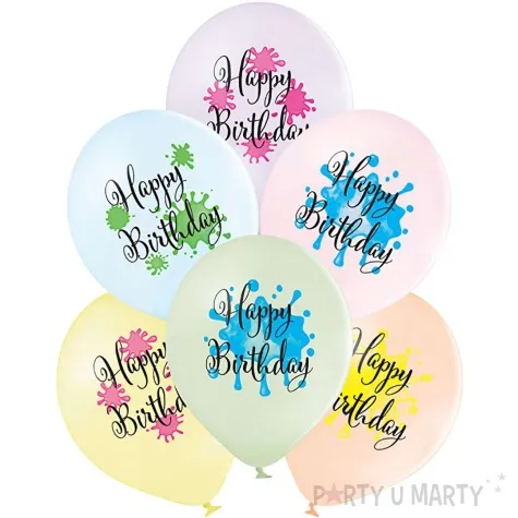 balony d11 happy birthday splash pastel mix belbal 12 6 szt