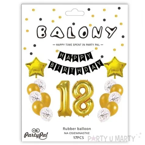 balony dekoracja na 18 urodziny zlota partypal zestaw