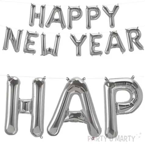balony foliowe napis happy new year srebrny qualatex 16 ltr