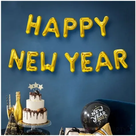 balony foliowe napis happy new year zloty partypal 16 12 szt