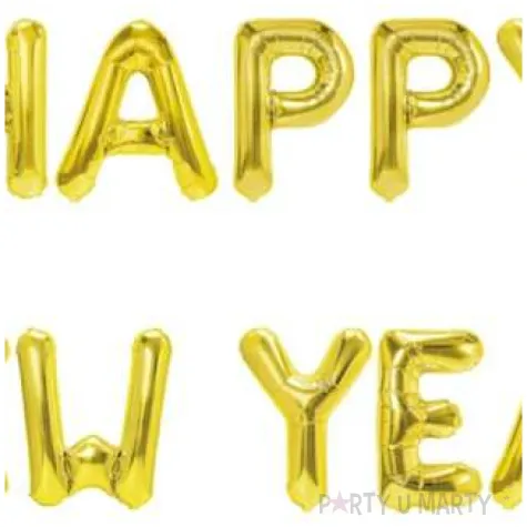 balony foliowe napis happy new year zloty partypal 16 12 szt
