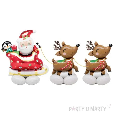 balony foliowe swiety mikolaj z reniferami stojacy amscan 51 3 szt