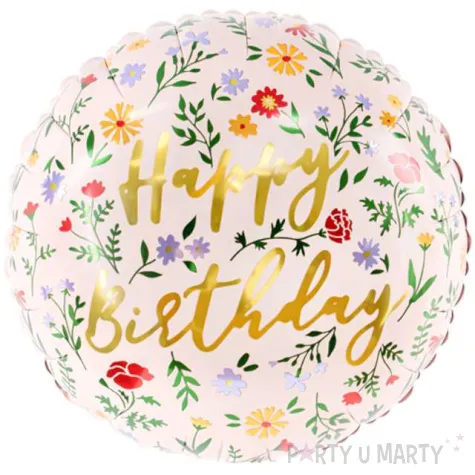 balony foliowy kwieciste happy birthday jasno rozowy partydeco 14 rnd