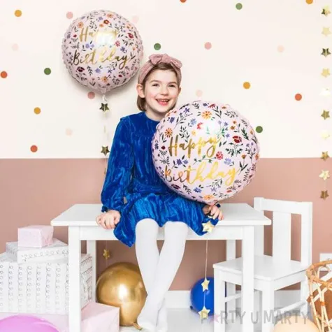 balony foliowy kwieciste happy birthday jasno rozowy partydeco 14 rnd