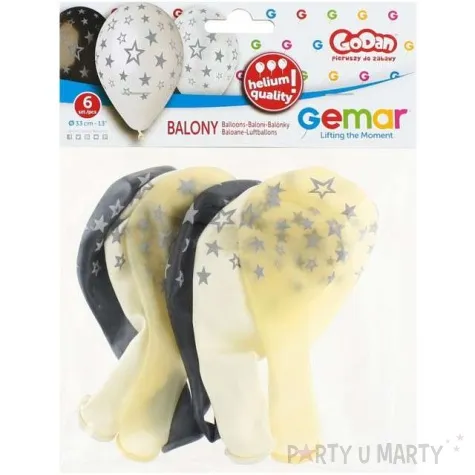 balony gwiazdy srebrne 13 gemar 6 szt