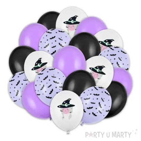 balony halloween czarownica i nietoperze czarny fioletowy 12 20 szt