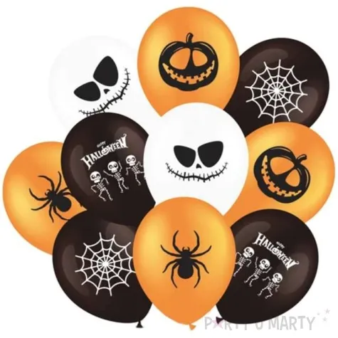 balony halloween mix bialo pomaranczowo czarne partypal 12 10 szt