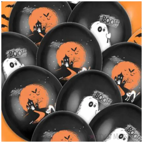 balony halloween nietoperze duchy i zamek czarny pomaranczowy 12 20 szt