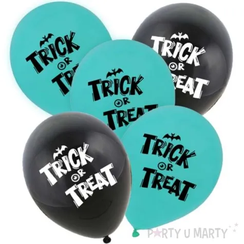 balony halloween trick or treat turkusowo czarny pastel godan 12 5 szt