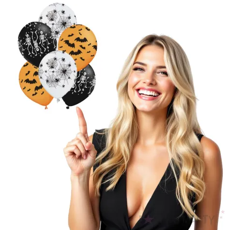 balony halloweenowe wzory pomaranczowy mix partypal 12 6 szt