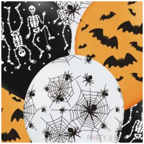 balony halloweenowe wzory pomaranczowy mix partypal 12 6 szt
