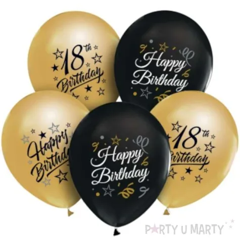 balony happy birthday 18 beauty and charm zloto czarny godan 12 5 szt