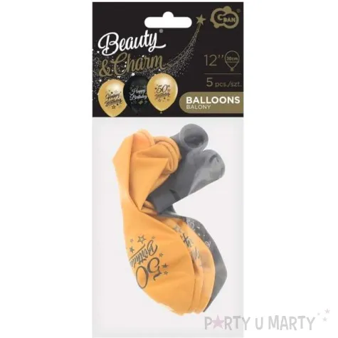 balony happy birthday 50 beauty and charm zloto czarny godan 12 5 szt