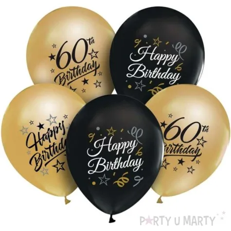 balony happy birthday 60 beauty and charm zloto czarny godan 12 5 szt