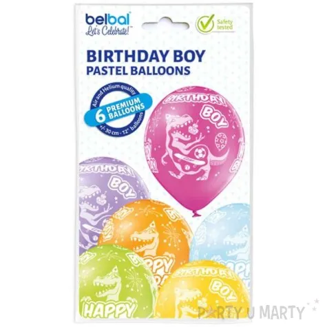 balony happy birthday boy dinozaury pastel mix belbal 12 6 szt
