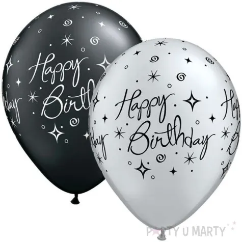 balony happy birthday czarno srebrny qualatex 11 25 szt