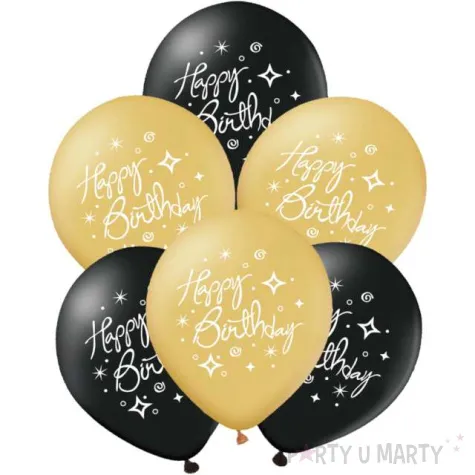 balony happy birthday zloto czarne partypal 12 6 szt