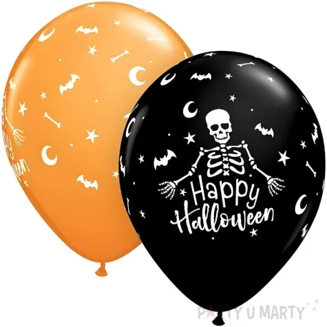 balony happy halloween szkielet czarny pomaranczowy qualatex 11 25 szt