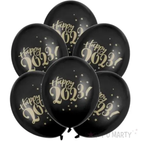 balony happy new year 2023 czarny partydeco 12 6 szt