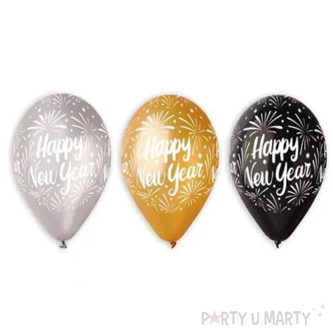 balony happy new year gemar gold silver black 12 6 szt