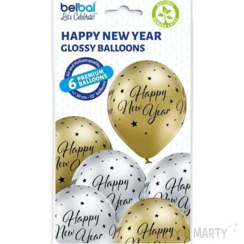 balony happy new year srebrno zlote belbal 12 6 szt