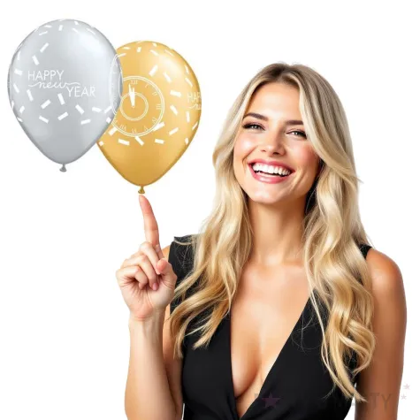 balony happy new year z zegarem zlote srebrne qualatex 11 25 szt