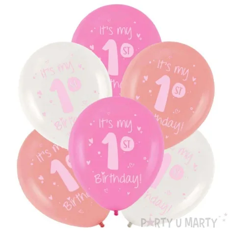 balony its my 1st birthday roczek rozowy folat 13 6 szt
