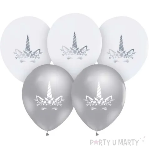 balony jednorozce bialo srebrne pastel godan 12 5 szt