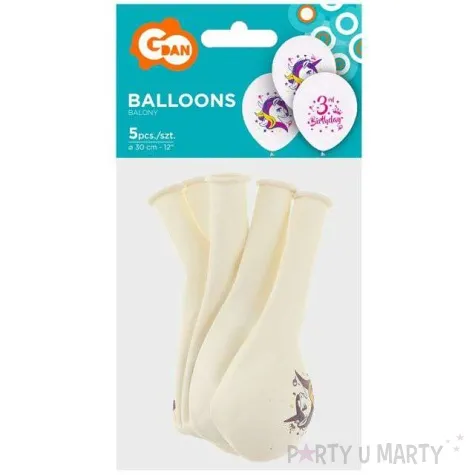 balony jednorozec na 3 urodziny pastel bialy godan 12 5 szt