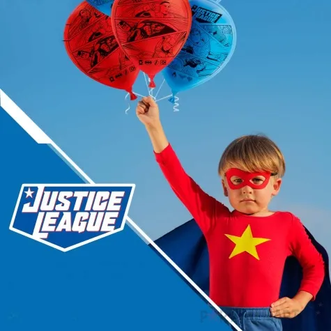 balony justice league blekitny czerwony party factory 9 10 szt
