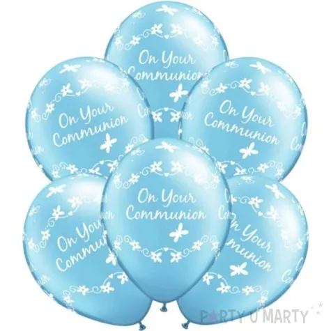 balony komunia on your communion niebieski qualatex 11 6 szt