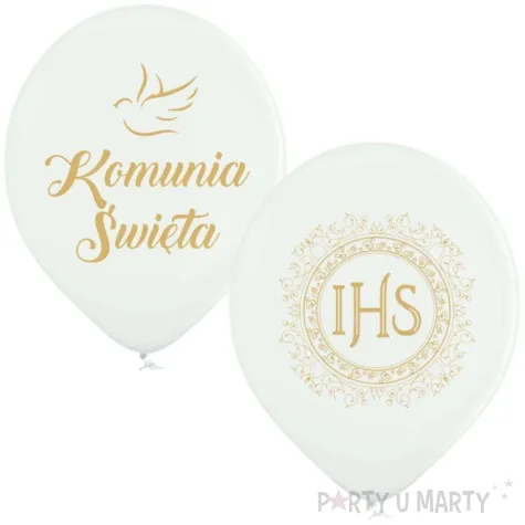 balony komunia swieta golabek i ihs w ornamencie bialy 12 6 szt