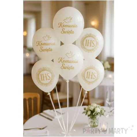 balony komunia swieta golabek i ihs w ornamencie bialy 12 6 szt
