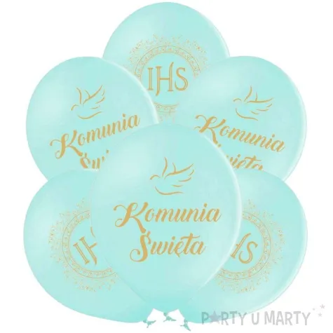 balony komunia swieta golabek i ihs w ornamencie mietowy 12 6 szt