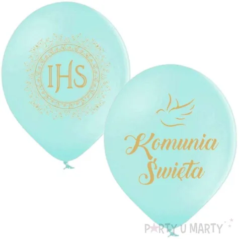 balony komunia swieta golabek i ihs w ornamencie mietowy 12 6 szt