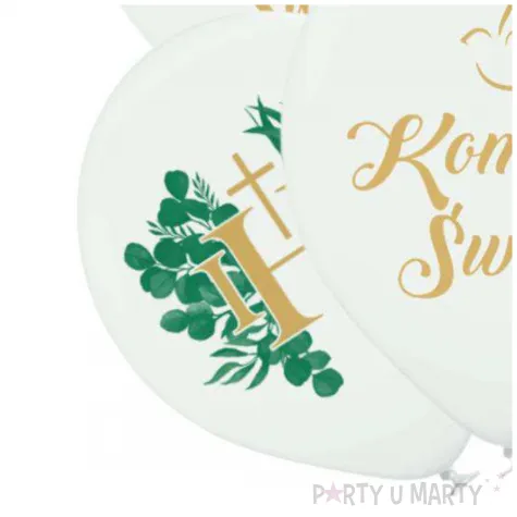 balony komunia swieta golabek i ihs z eukaliptusem bialy 12 6 szt