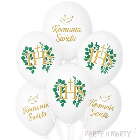 balony komunia swieta golabek i ihs z eukaliptusem bialy 12 6 szt
