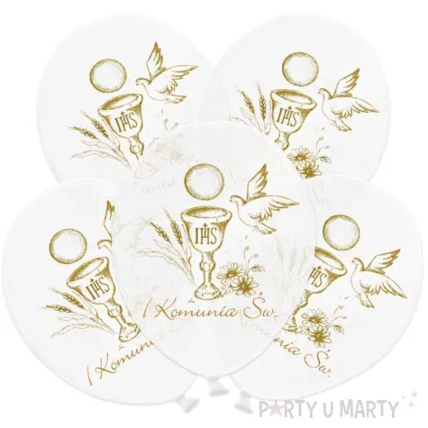 balony komunia swieta kielich ihs i golebica bialy deco mariage 5 szt