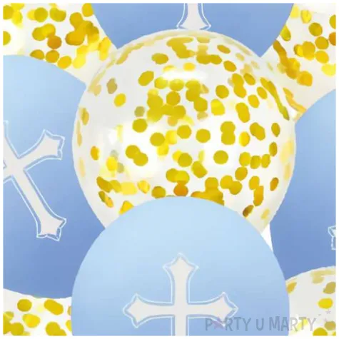 balony komunia swieta krzyze i konfetti niebieski jix 12 10 szt