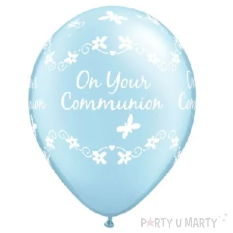 balony komunia swieta on your communion blekitne qualatex 11 25 szt