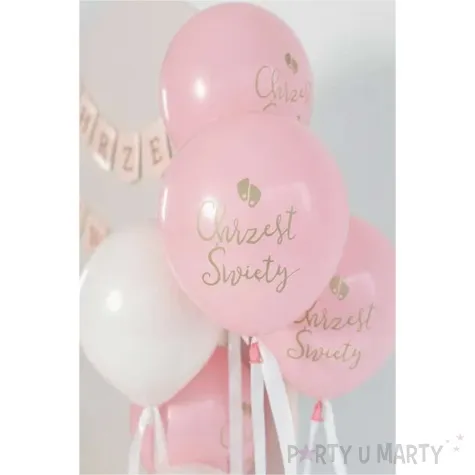 balony lateksowe eco chrzest swiety stopki jasnorozowy partydeco 13 6 szt