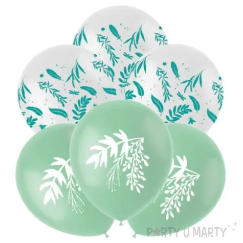 balony liscie bialo zielone folat 13 6 szt