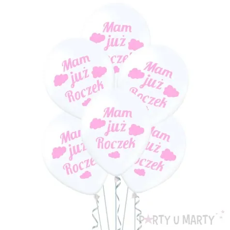 balony mam juz roczek rozowe chmurki bialy partypal 12 100 szt