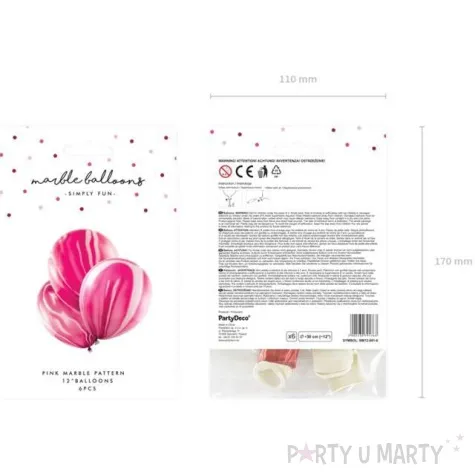 balony marmur rozowy partydeco 12 6 szt