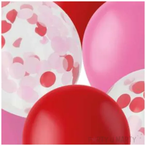 balony matowy mix z konfetti czerwono rozowe folat 12 6 szt