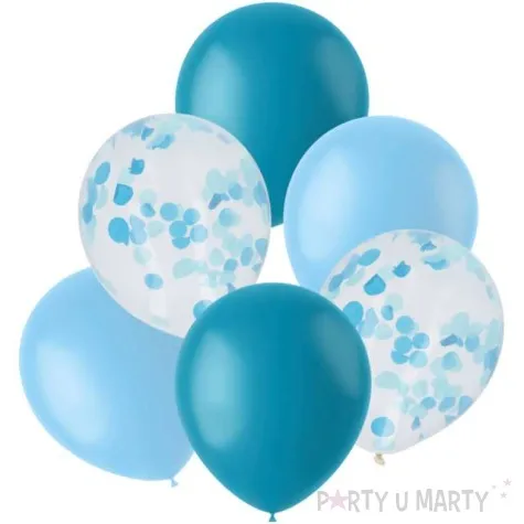 balony matowy mix z konfetti niebieskie folat 12 6 szt