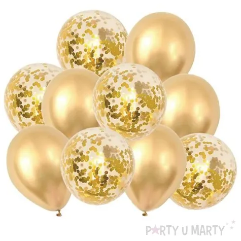 balony metaliczny zestaw z tasma zlote konfetti partypal 12 10 szt